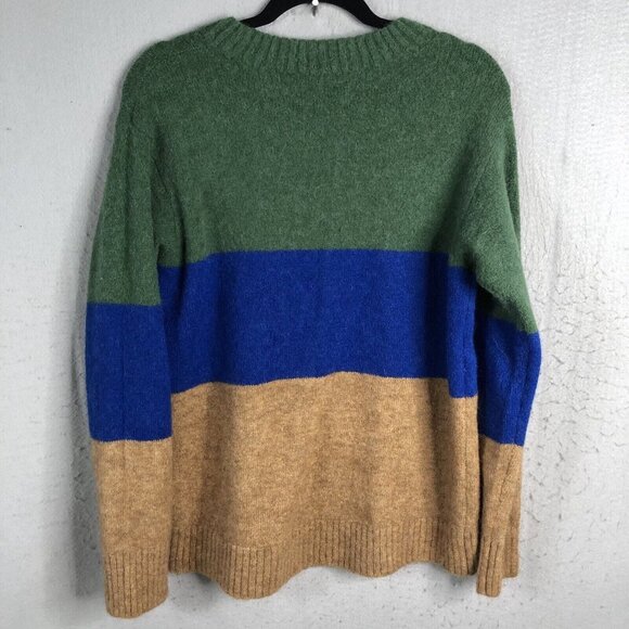AYR Sweater Women Medium Green Blue Camel Alpaca Wool Blend The Kick Back Fuzzy - Picture 3 of 14